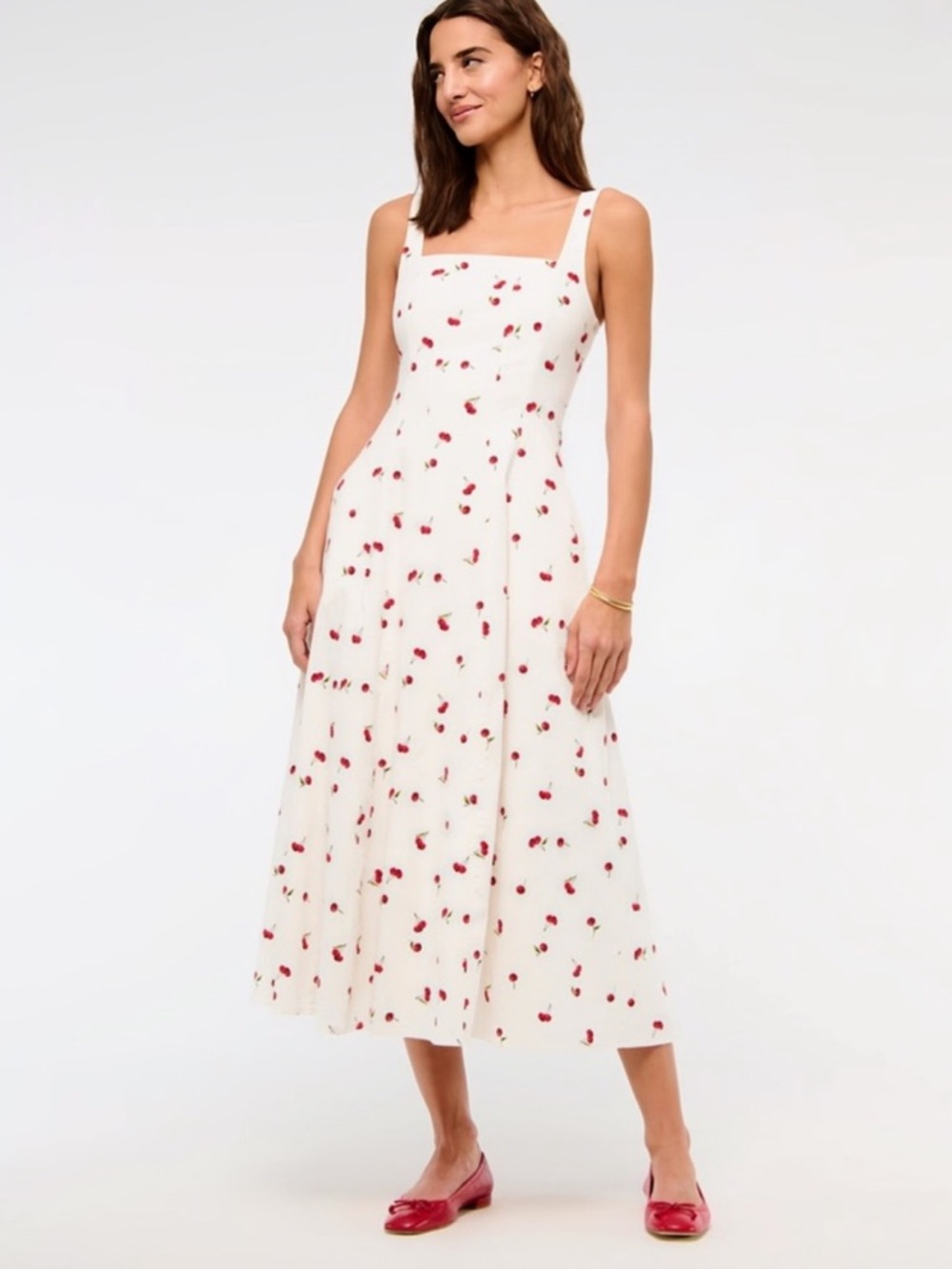 Abercrombie & Fitch Mila Stretch Midi Dress in Cherry Print 🍒 size XXLP $110